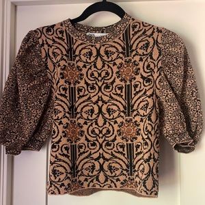 Zara jacquard puff sleeve cropped top